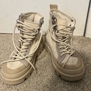 Zara Cream and Tan Combat Boots with Chunky Soles
